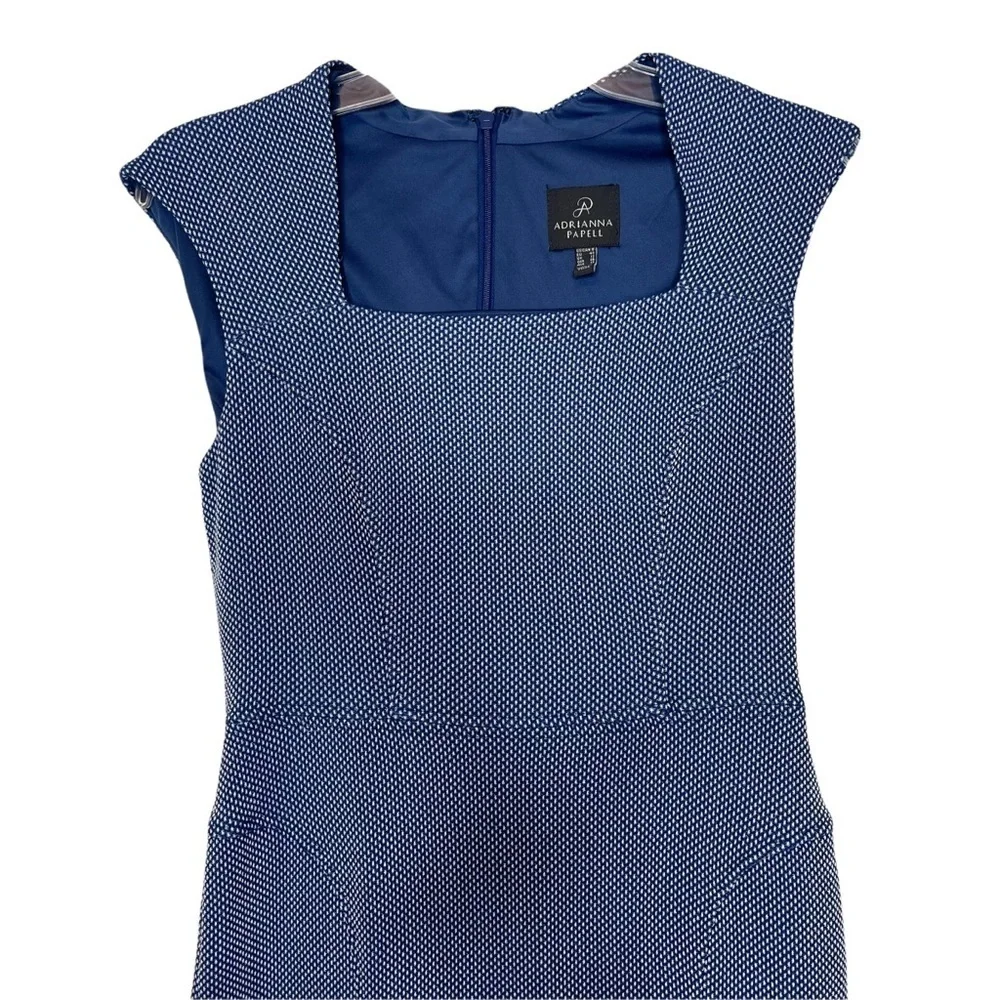 Adrianna Papell Blue White Textured Structured Sheath Dress womens 8‎